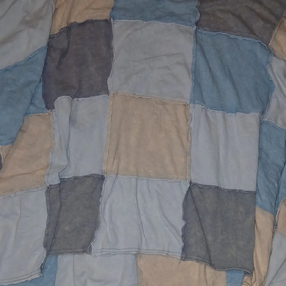 Oli & Hali Patchwork Top in Blue and Tan - Picture 2 of 7